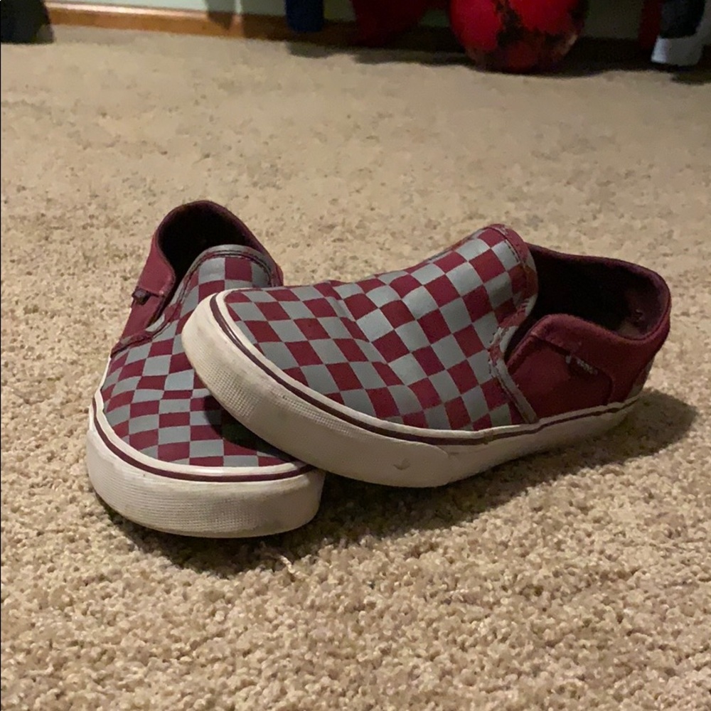 Maroon and Grey Checkered Vans